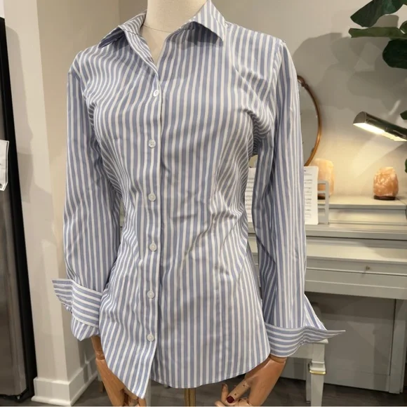 Chico’s No-Iron Blue & White Striped Button-Down Shirt - Size 1 (US 8/10 M/L) - Picture 2 of 11